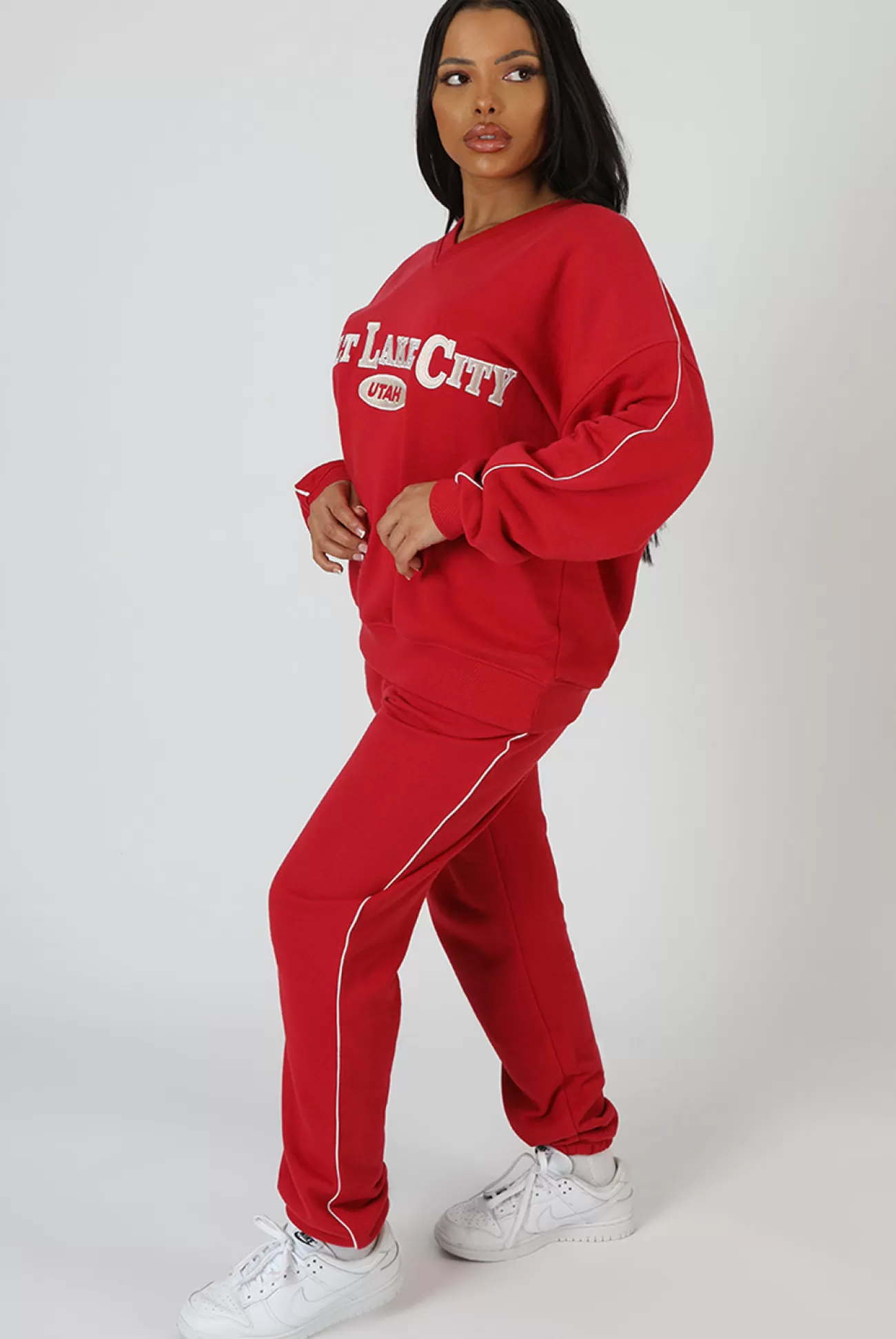 Public Desire 90's Piping Detail Jogger Red Hot