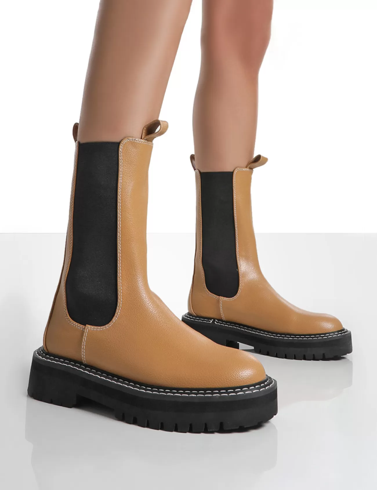 Public Desire Animate Ankle Chunky Sole Chelsea Boots Camel Clearance