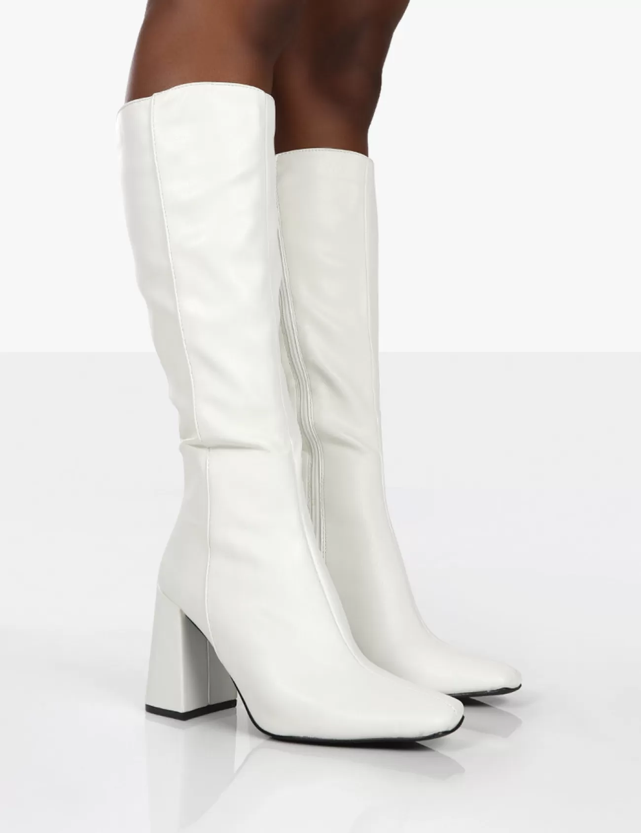 Public Desire Apology Pu Knee High Block Heel Boots White Best