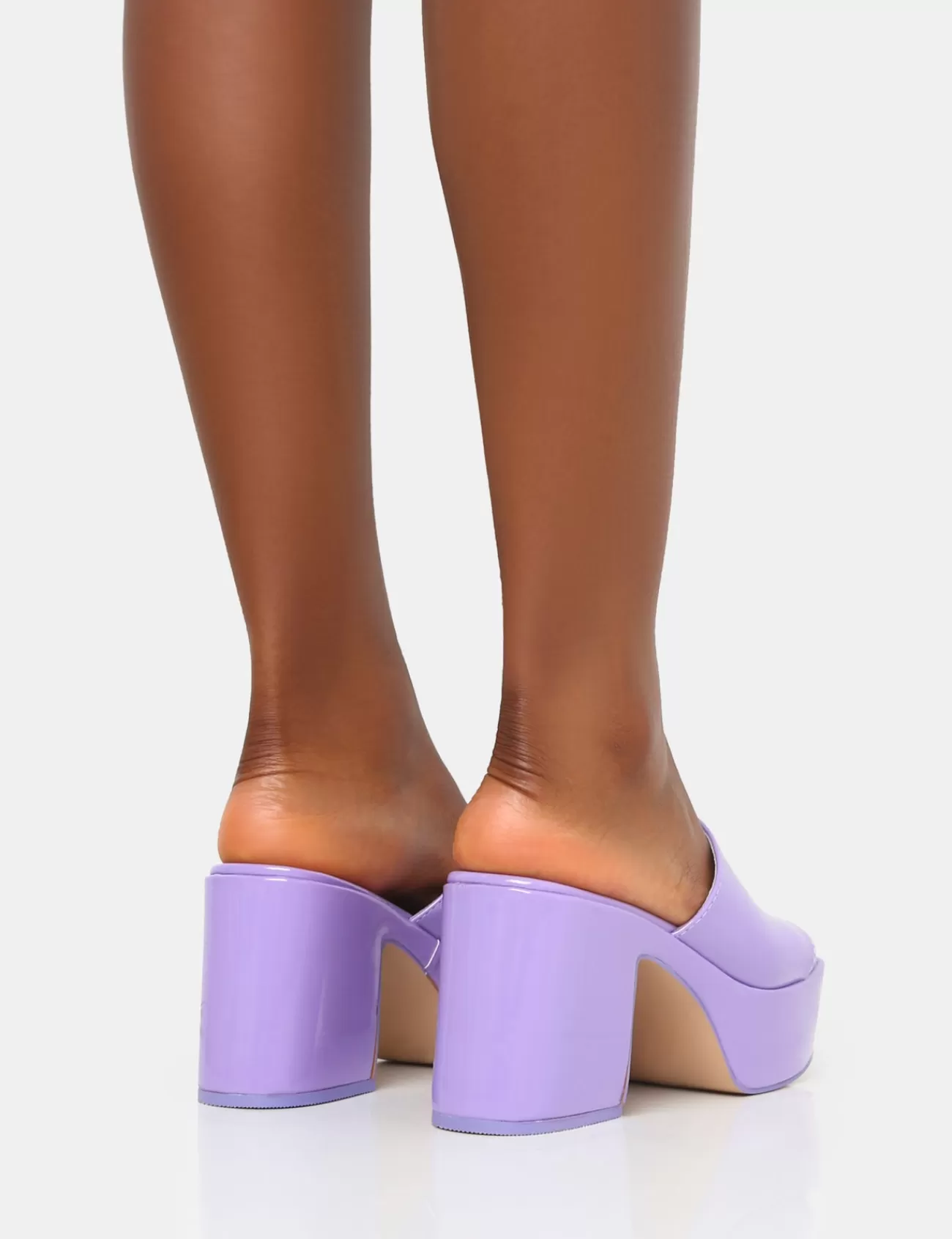 Public Desire Ariel Patent Mule Chunky Mid Platform Heels Lilac Store