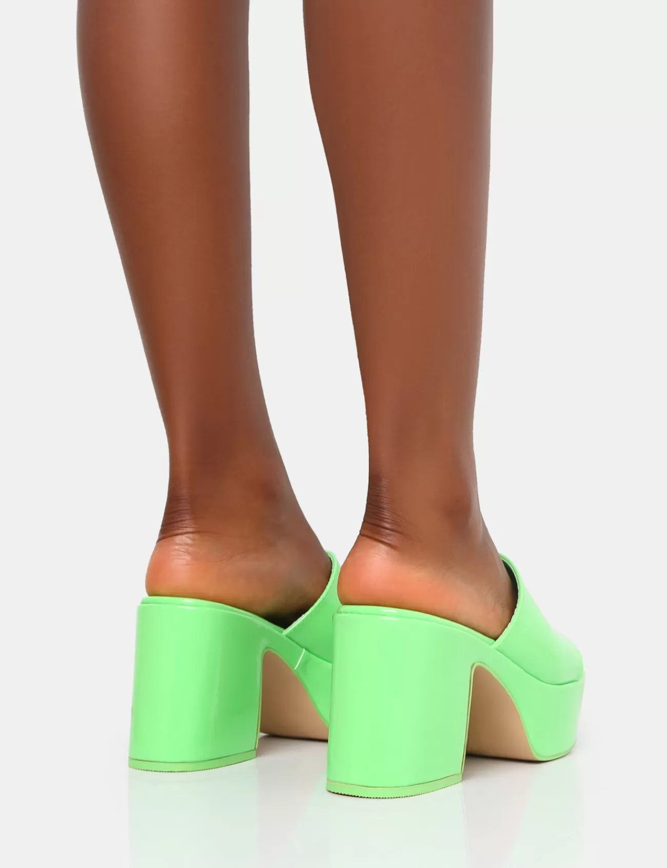 Public Desire Ariel Patent Mule Chunky Mid Platform Heels Green Online