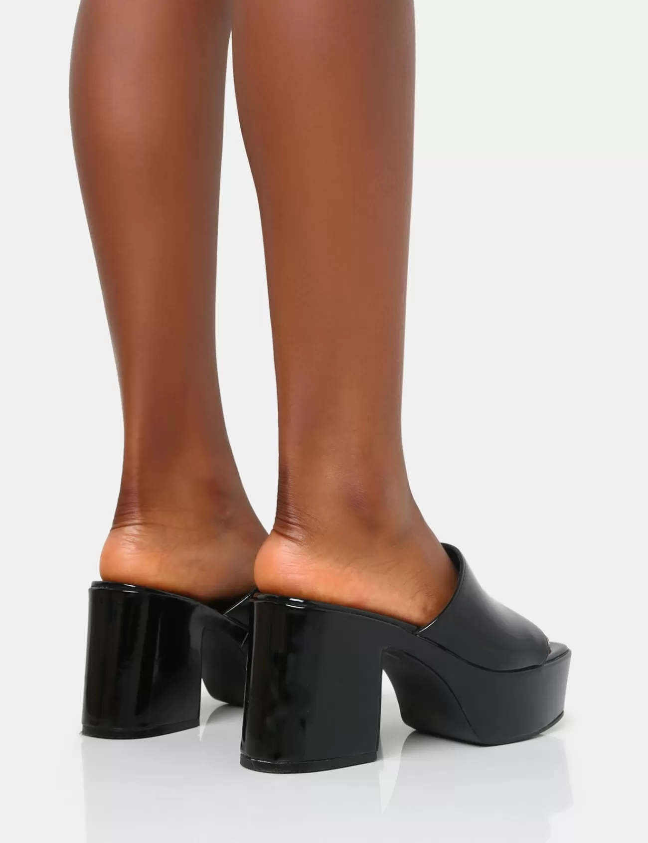 Public Desire Ariel Patent Mule Chunky Mid Platform Heels Black Store