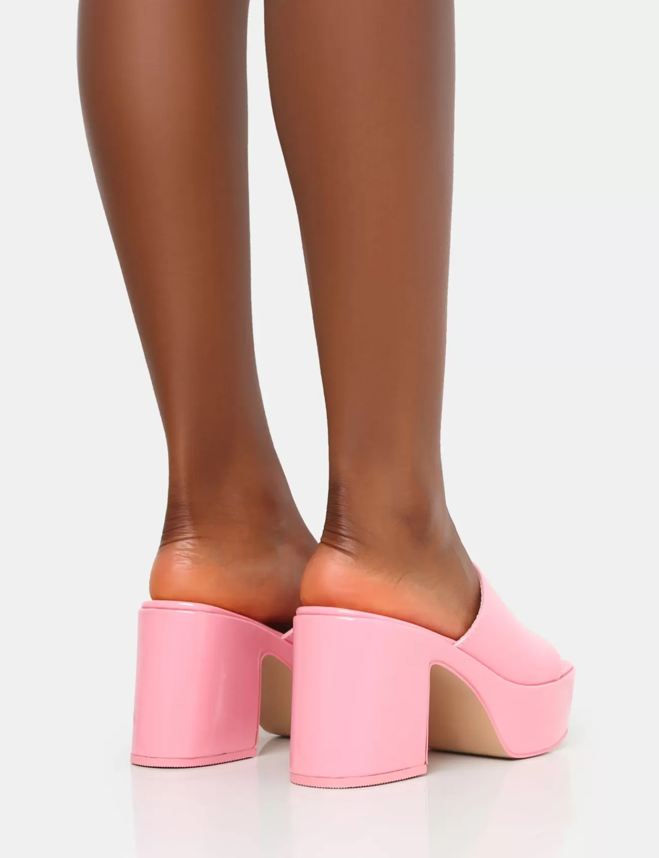 Public Desire Ariel Patent Patent Mule Chunky Mid Platform Heels Pink Clearance