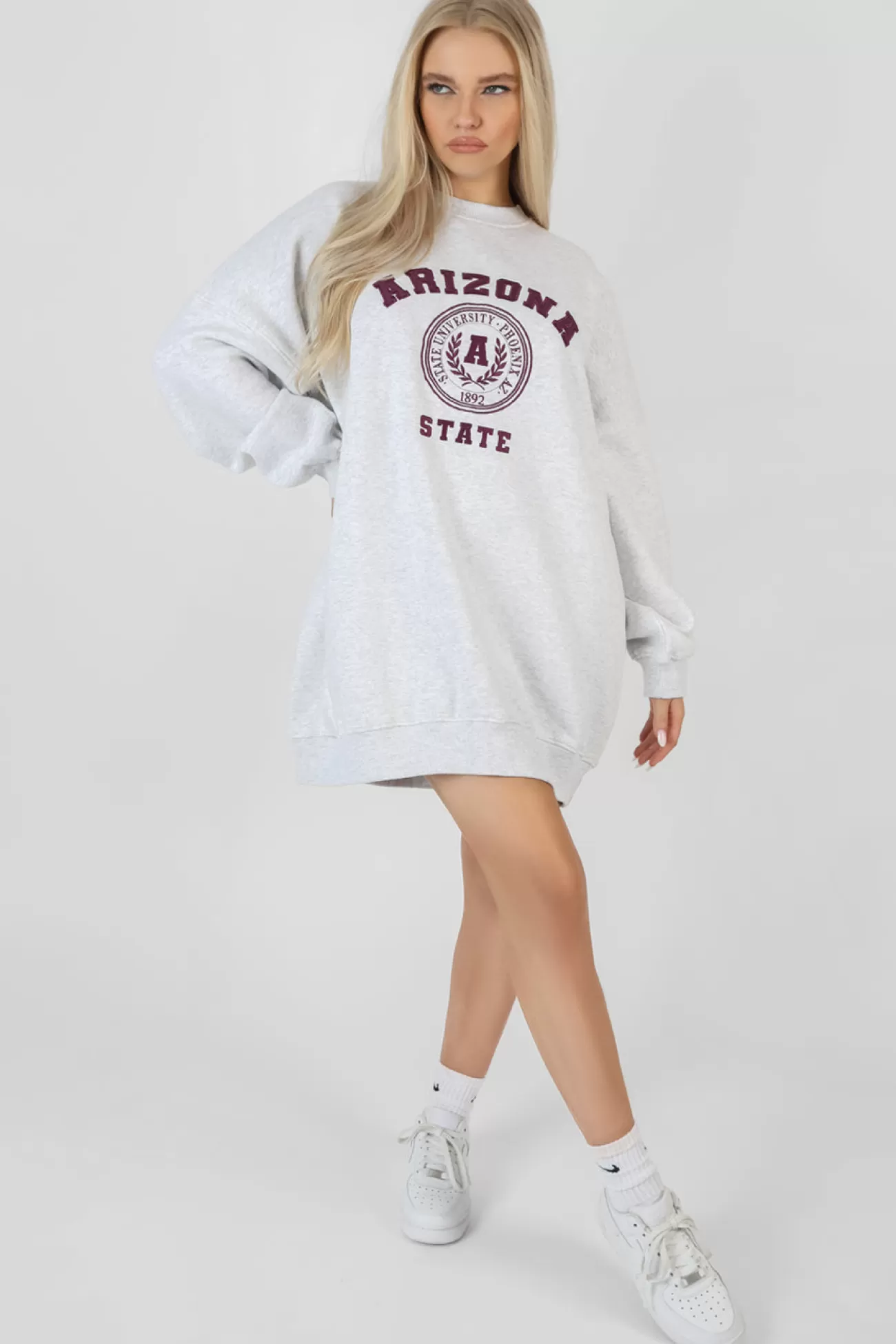 Public Desire Arizona Graphic Sweat Dress Marl Oatmeal Sale