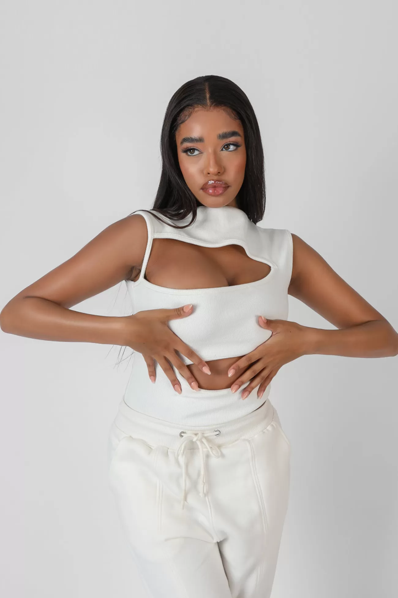 Public Desire Asymmetric Cut Away Bodysuit White Hot