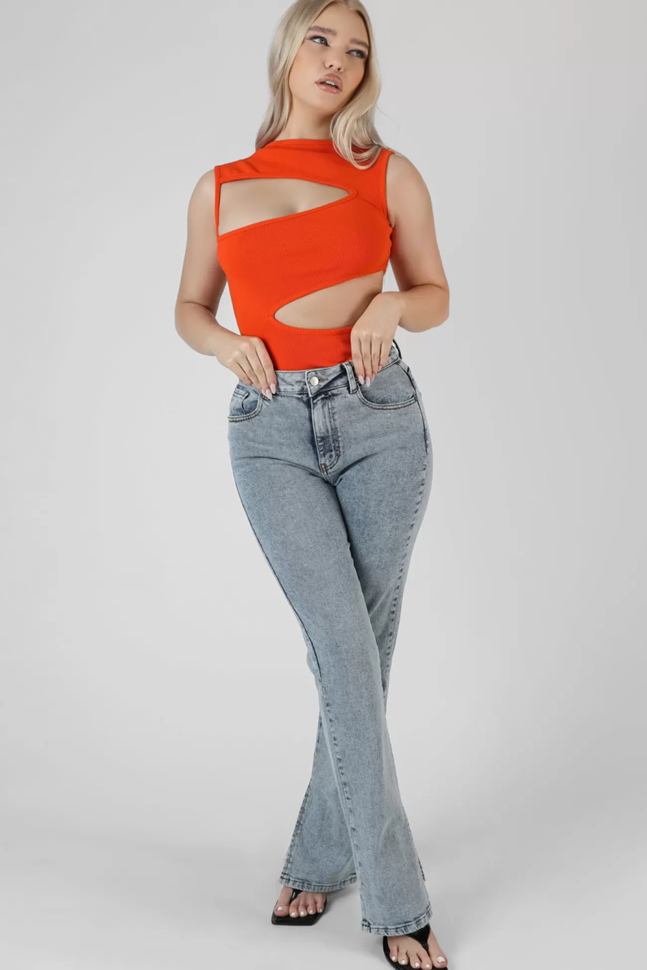 Public Desire Asymmetric Cut Away Bodysuit Orange Fashion