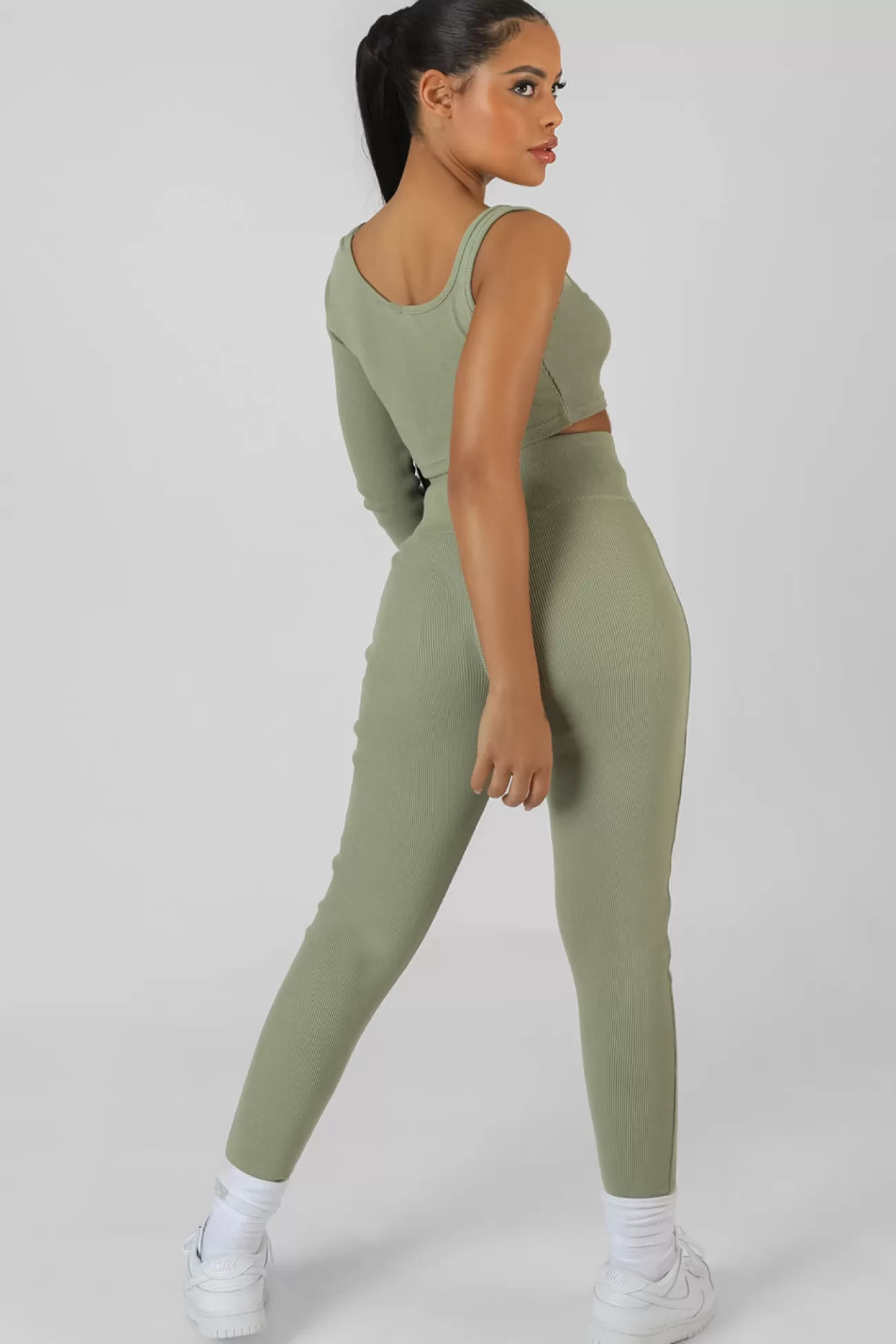 Public Desire Asymmetric One Sleeve Kaiia Sport Crop Top Khaki Flash Sale