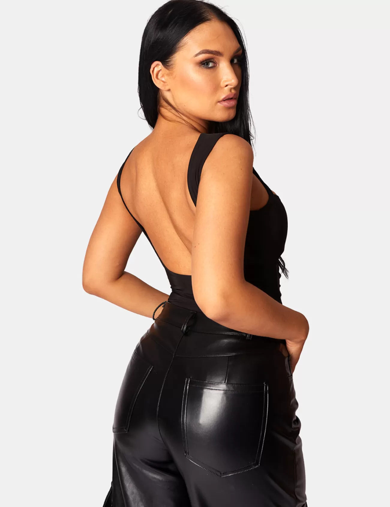Public Desire Asymmetric Waistband Pu Cargo Trousers Black Best Sale