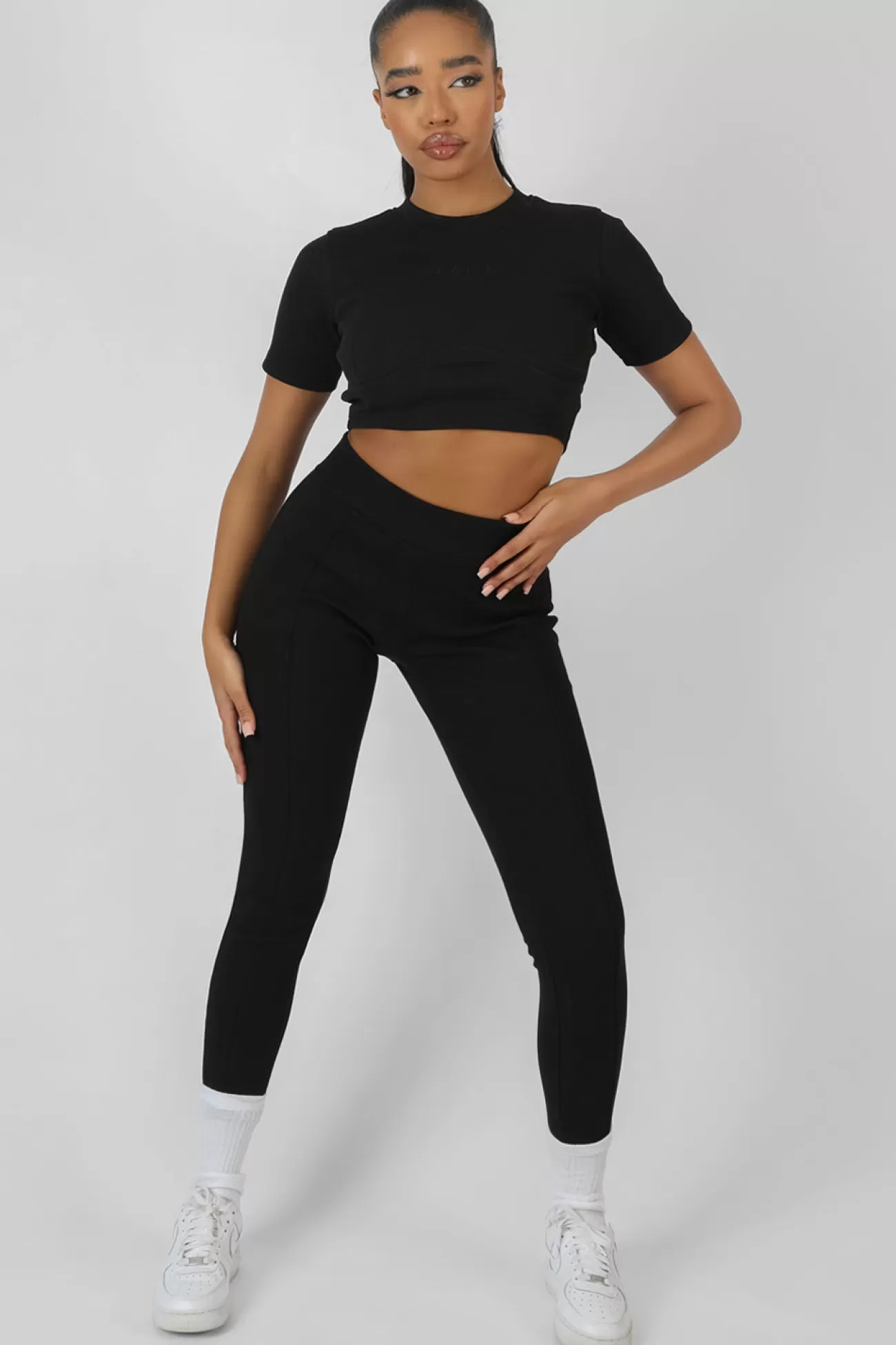 Public Desire Athleisure Seam Front Ribbed Leggings Black New