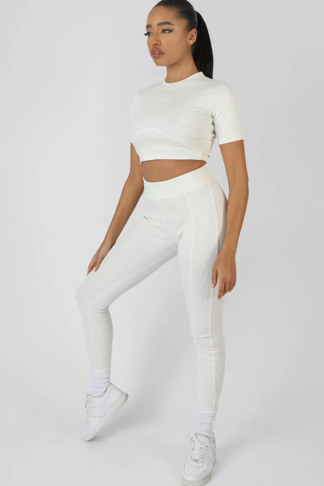 Public Desire Athleisure Seam Front Ribbed Leggings White Hot