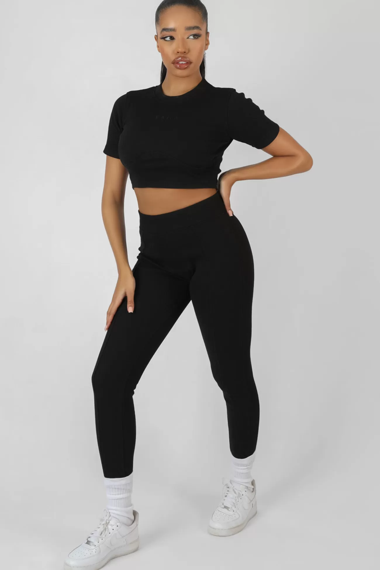 Public Desire Athleisure Seam Front Ribbed Leggings Black New