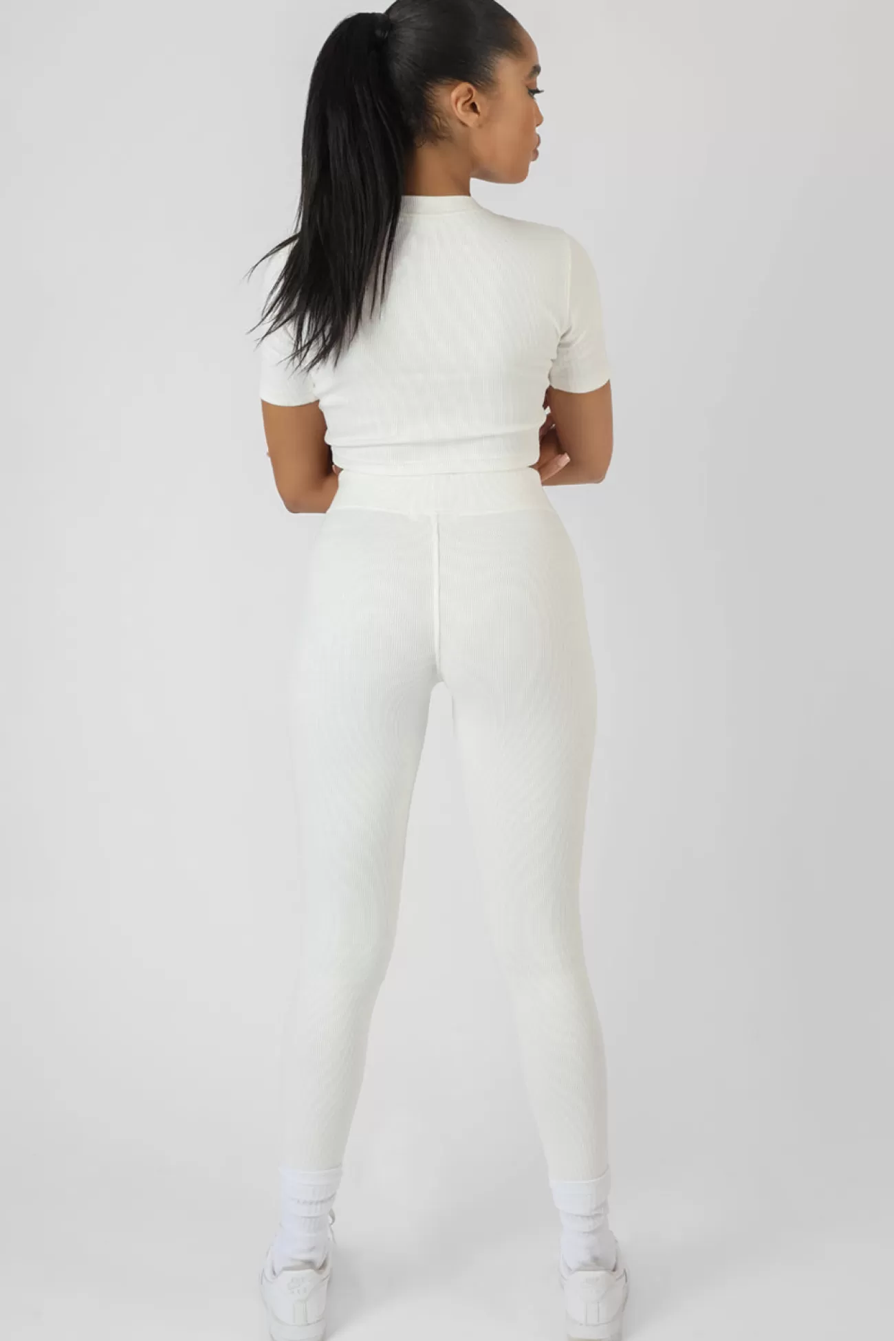 Public Desire Athleisure Seam Front Ribbed Leggings White Hot