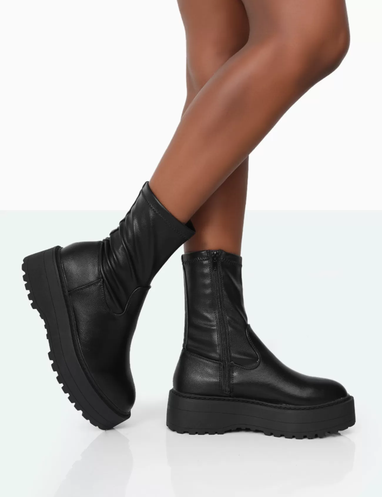 Public Desire Auden Black Pu Chunky Sole Ankle Boots Mocca Shop