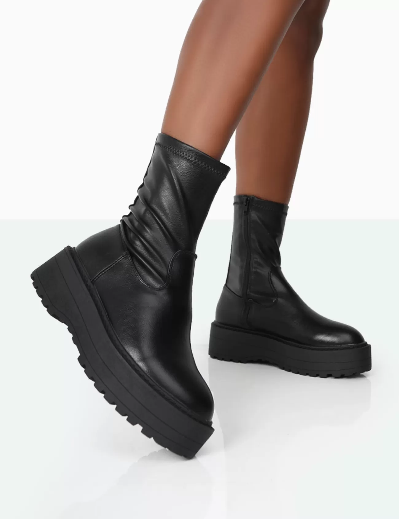 Public Desire Auden Black Pu Chunky Sole Ankle Boots Mocca Shop