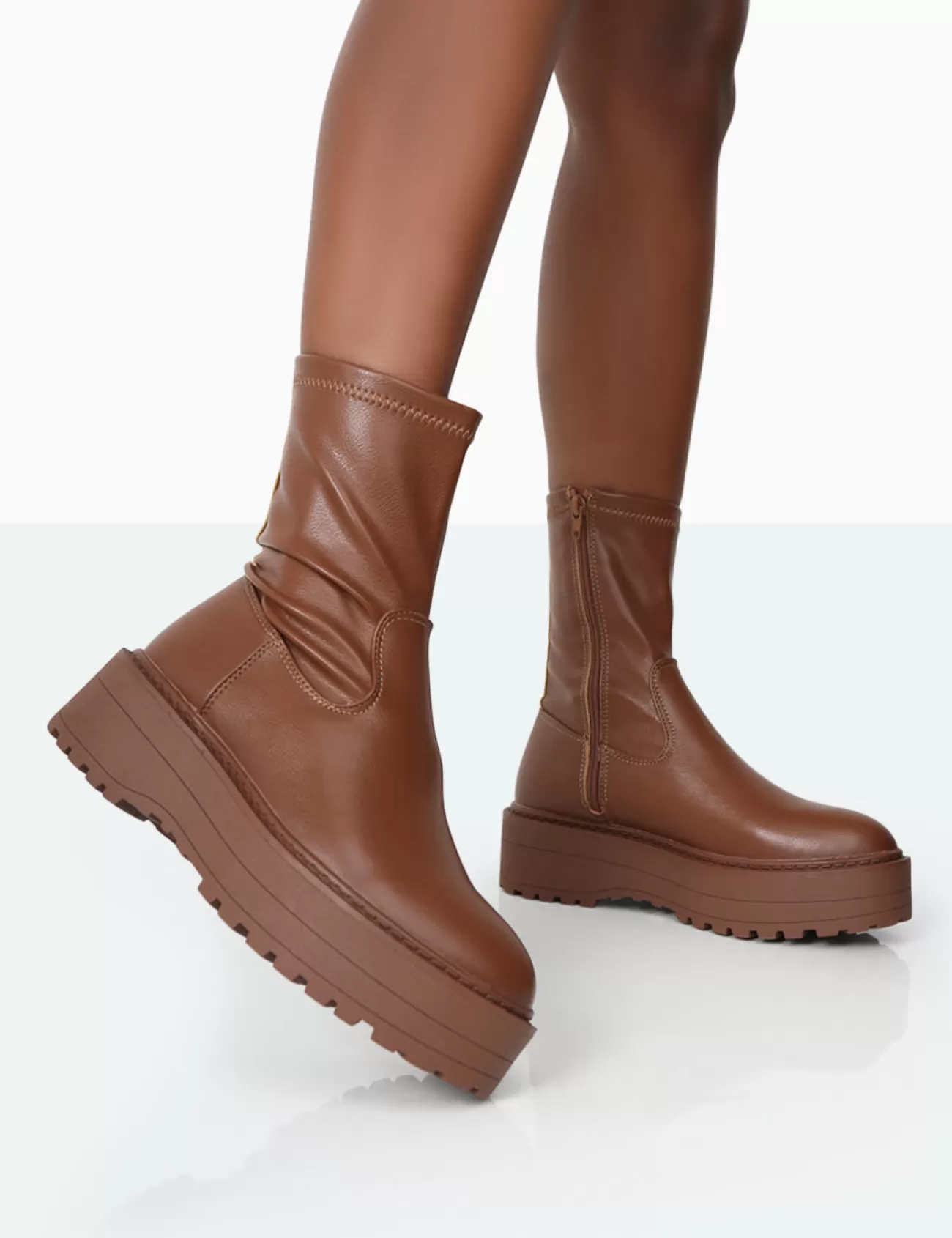 Public Desire Auden Mocha Pu Chunky Sole Ankle Boots Brown Best Sale
