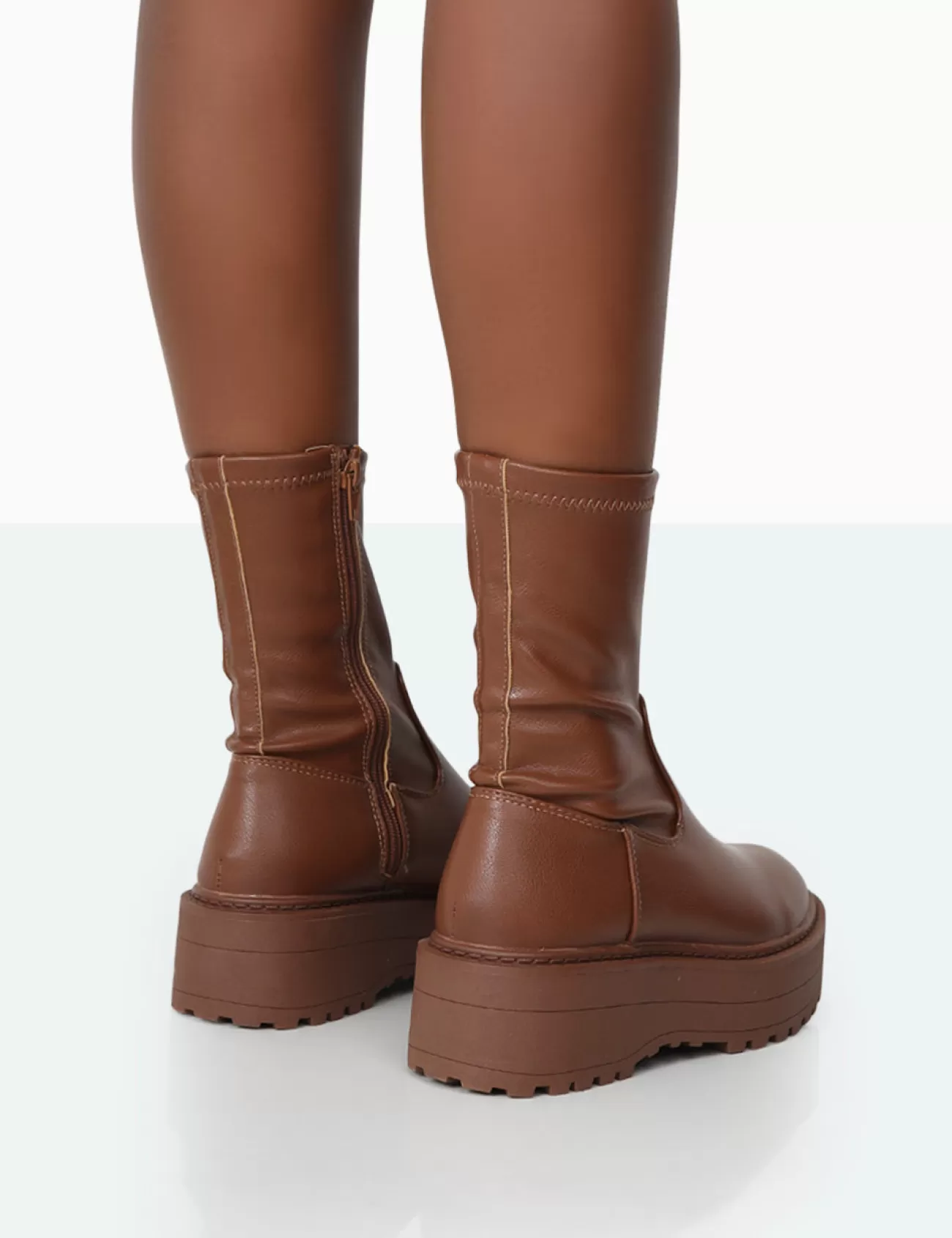 Public Desire Auden Mocha Pu Chunky Sole Ankle Boots Brown Best Sale