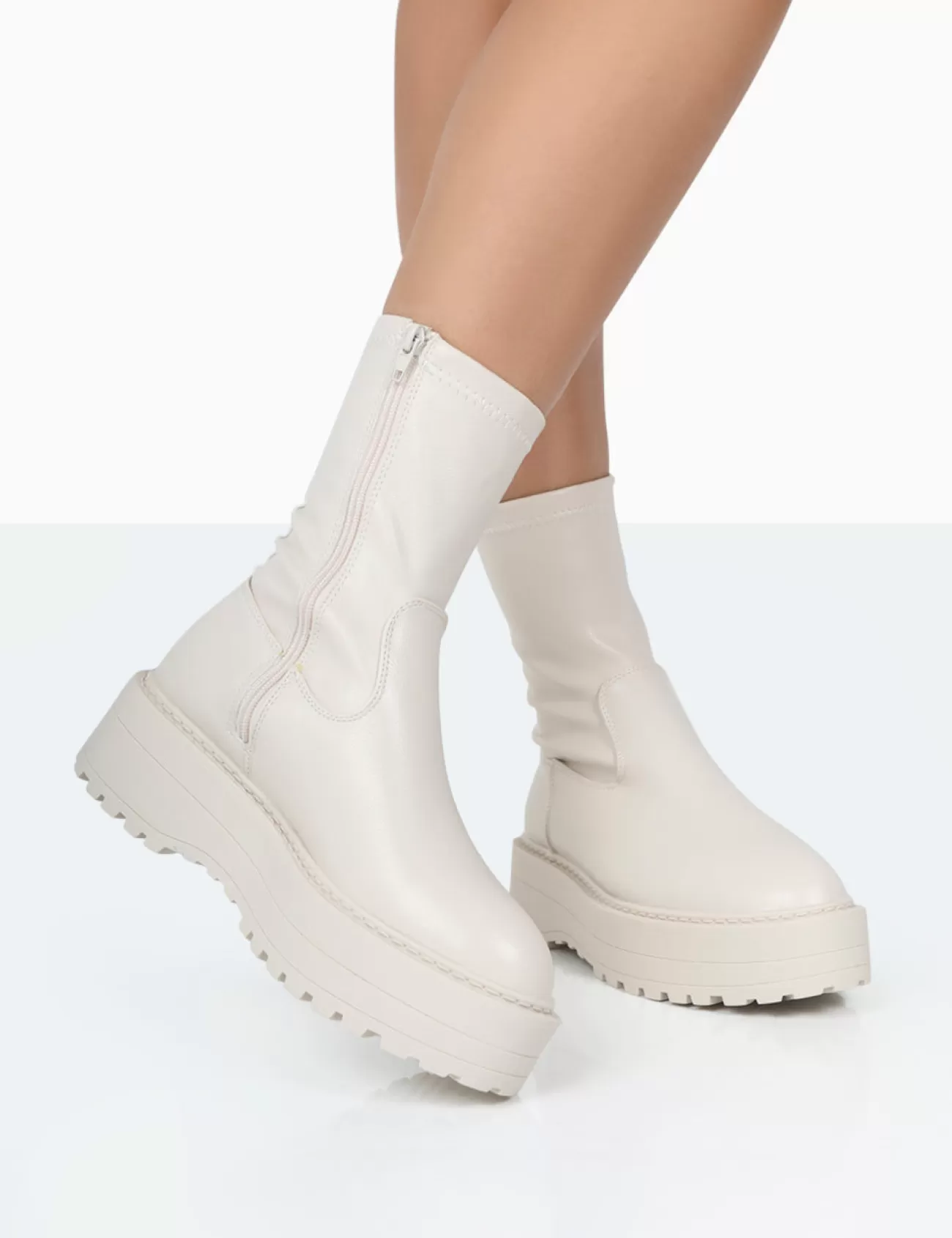 Public Desire Auden Wide Fit Chunky Sole Ankle Boots White Store