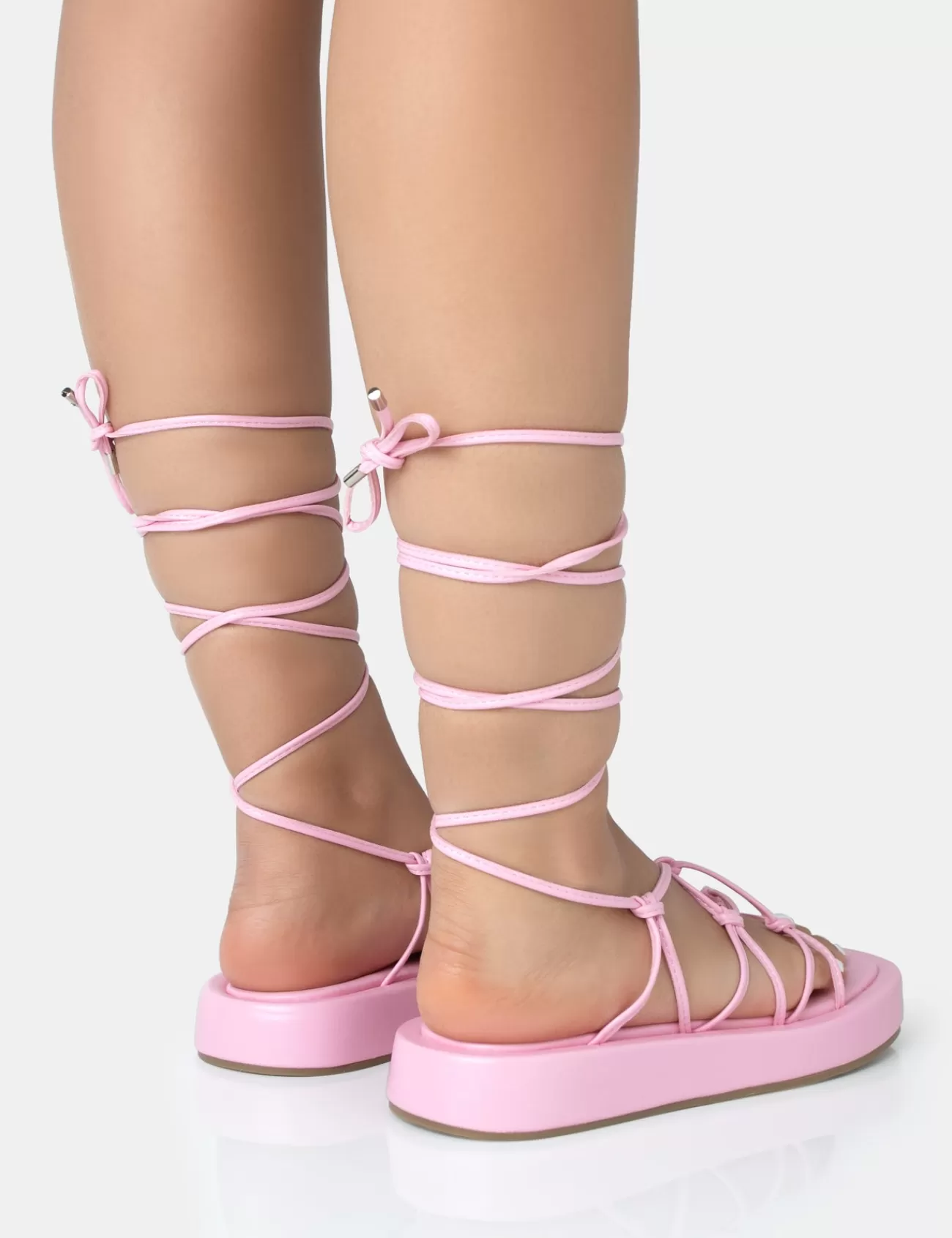 Public Desire Babygirl Baby Flatform Lace Up Sandals Pink Sale