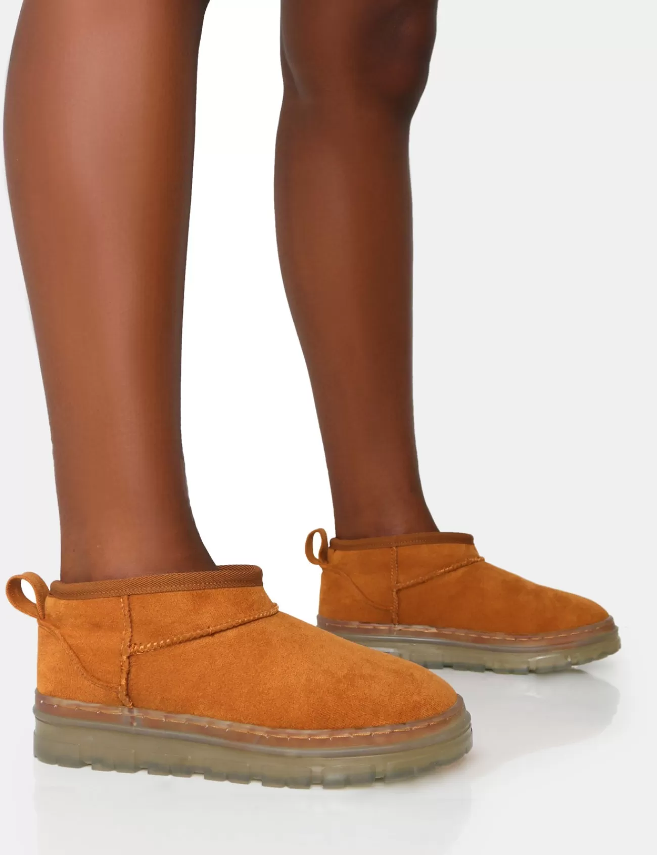 Public Desire Bambi Faux Suede Ultra Mini Ankle Boots Tan Fashion