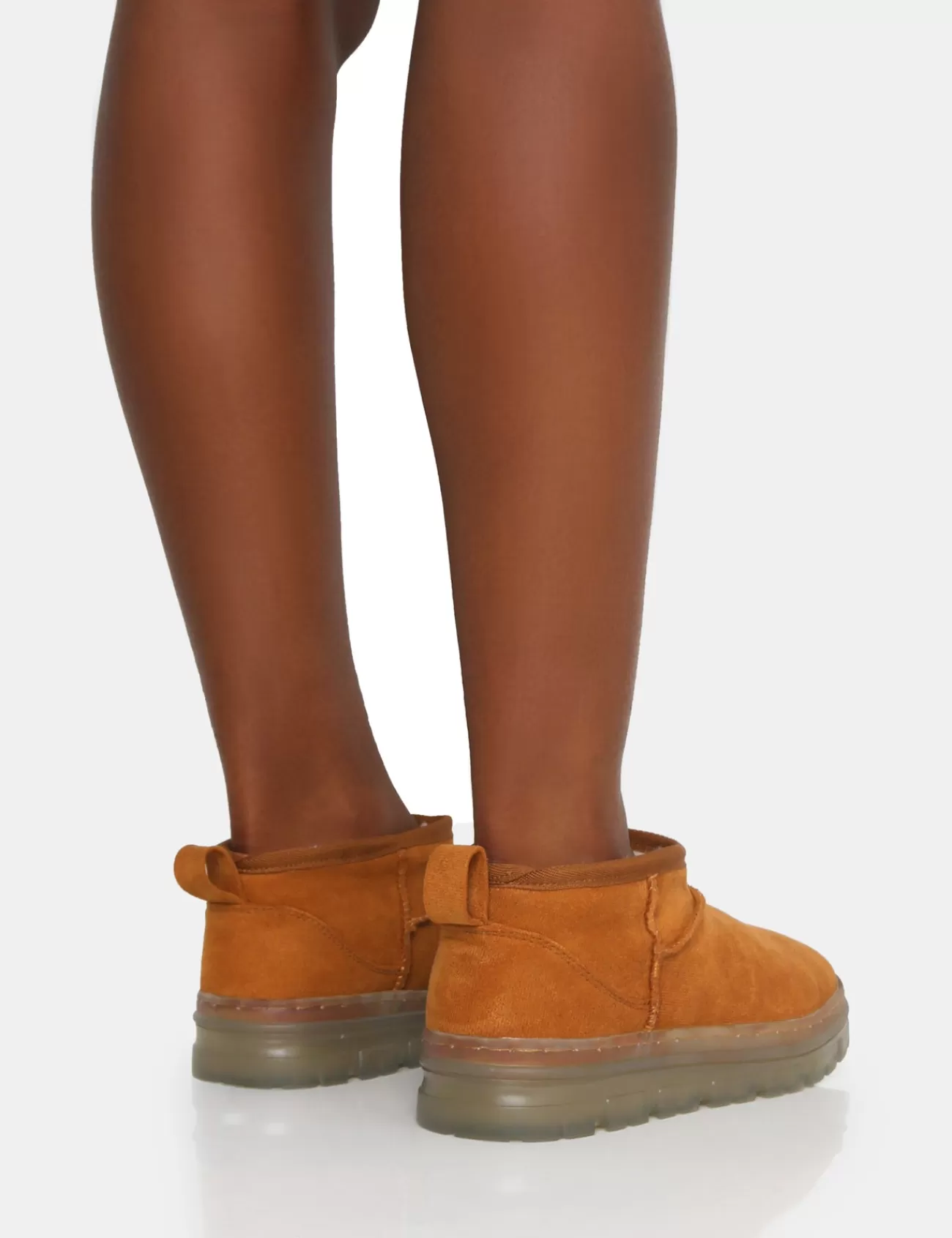 Public Desire Bambi Faux Suede Ultra Mini Ankle Boots Tan Fashion