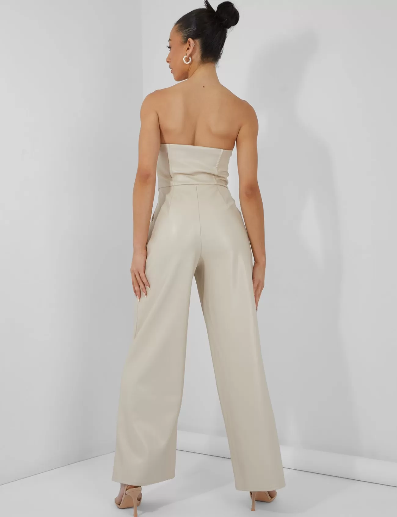Public Desire Bandeau Tailored Wide Leg Jumpsuit Stone Outlet