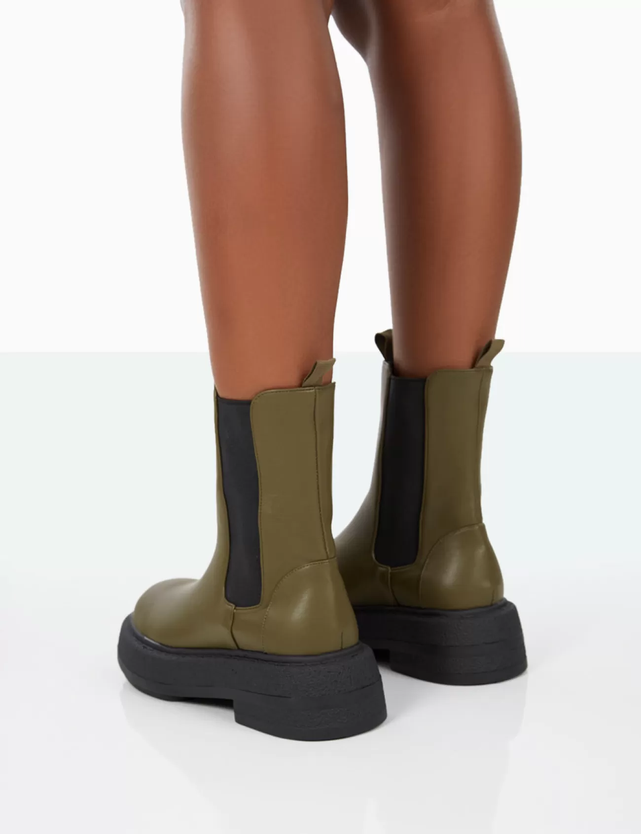 Public Desire Barbie Dark Pu Platform Chunky Sole Chelsea Boots Khaki Online