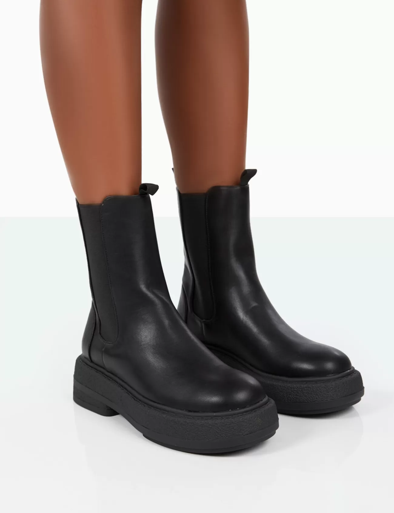 Public Desire Barbie Pu Platform Chunky Sole Chelsea Boots Black Cheap