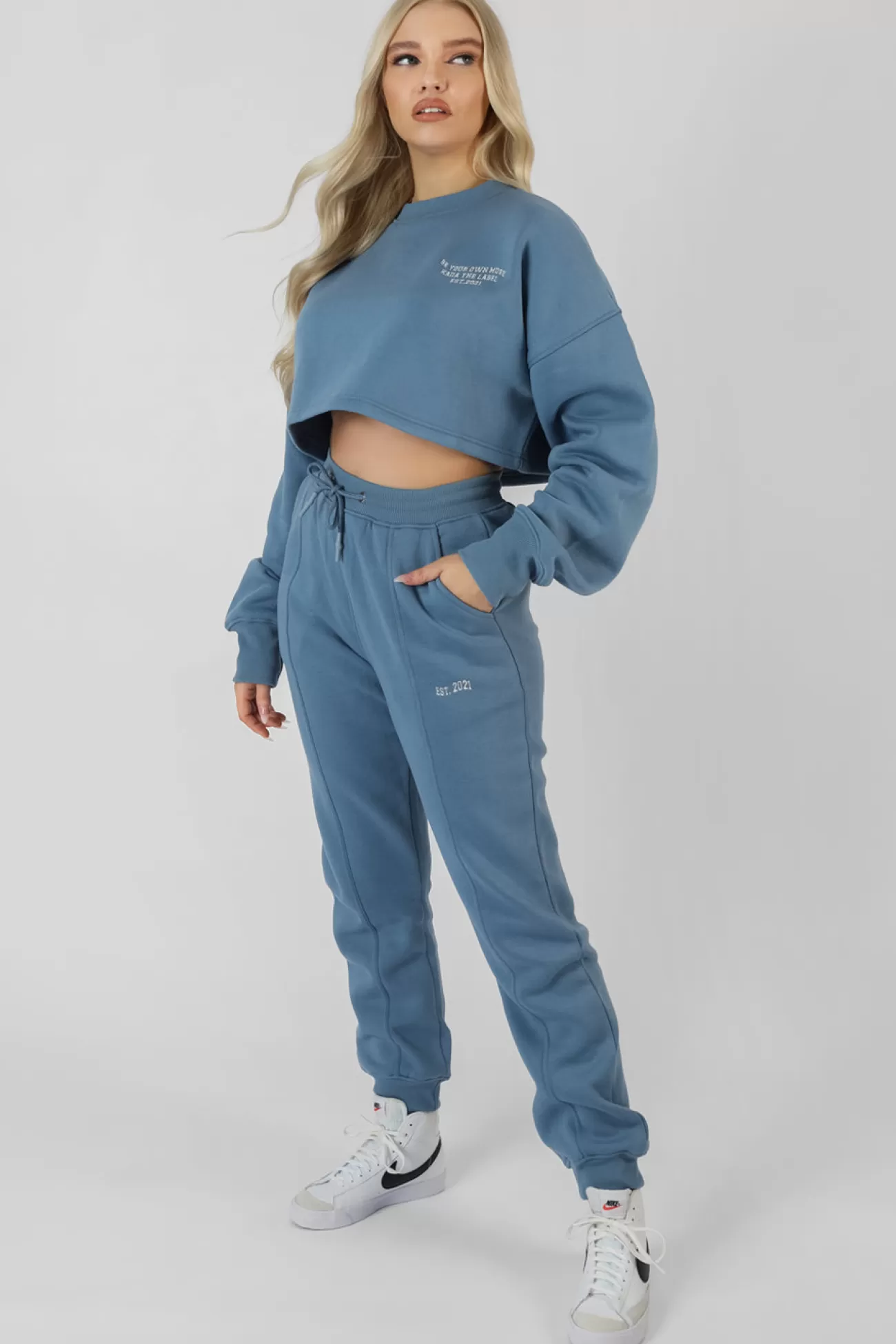 Public Desire Be Your Own Muse Wave Print Cropped Sweatshirt Blue Outlet