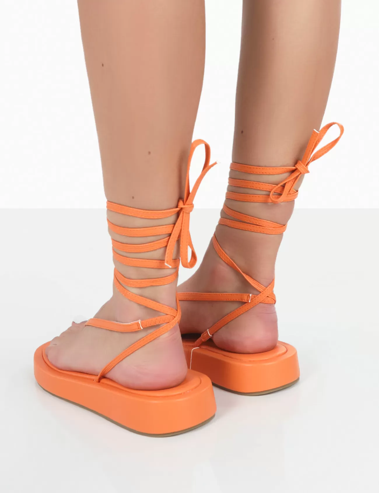 Public Desire Beach Babe Lace Up Toe Thong Flatform Sandals Orange Online