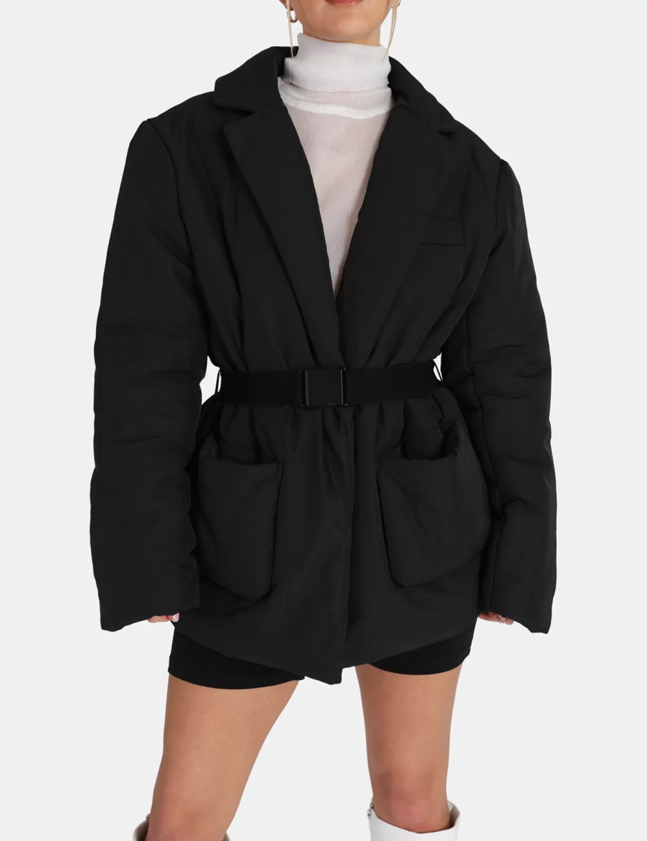 Public Desire Belted Puffer Blazer Black New