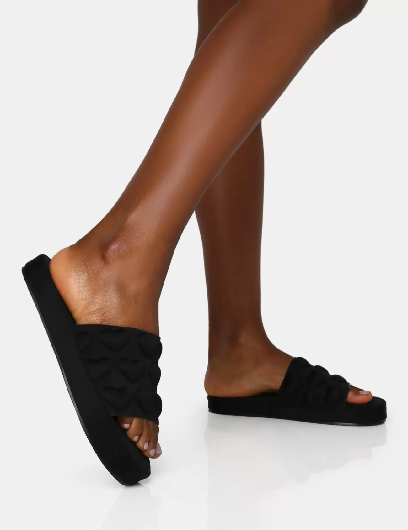 Public Desire Bestie Nylon Embossed Heart Slider Sandals Black Best