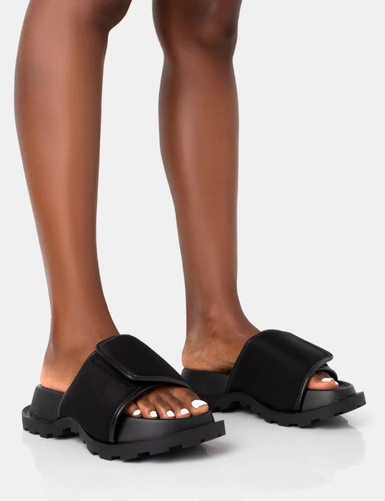Public Desire Blaze Nylon Sporty Slider Sandals Black Outlet