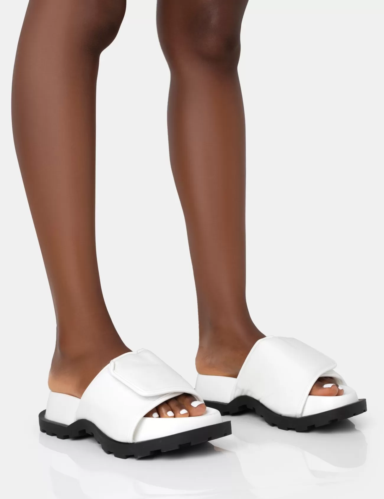 Public Desire Blaze Nylon Sporty Slider Sandals White Clearance