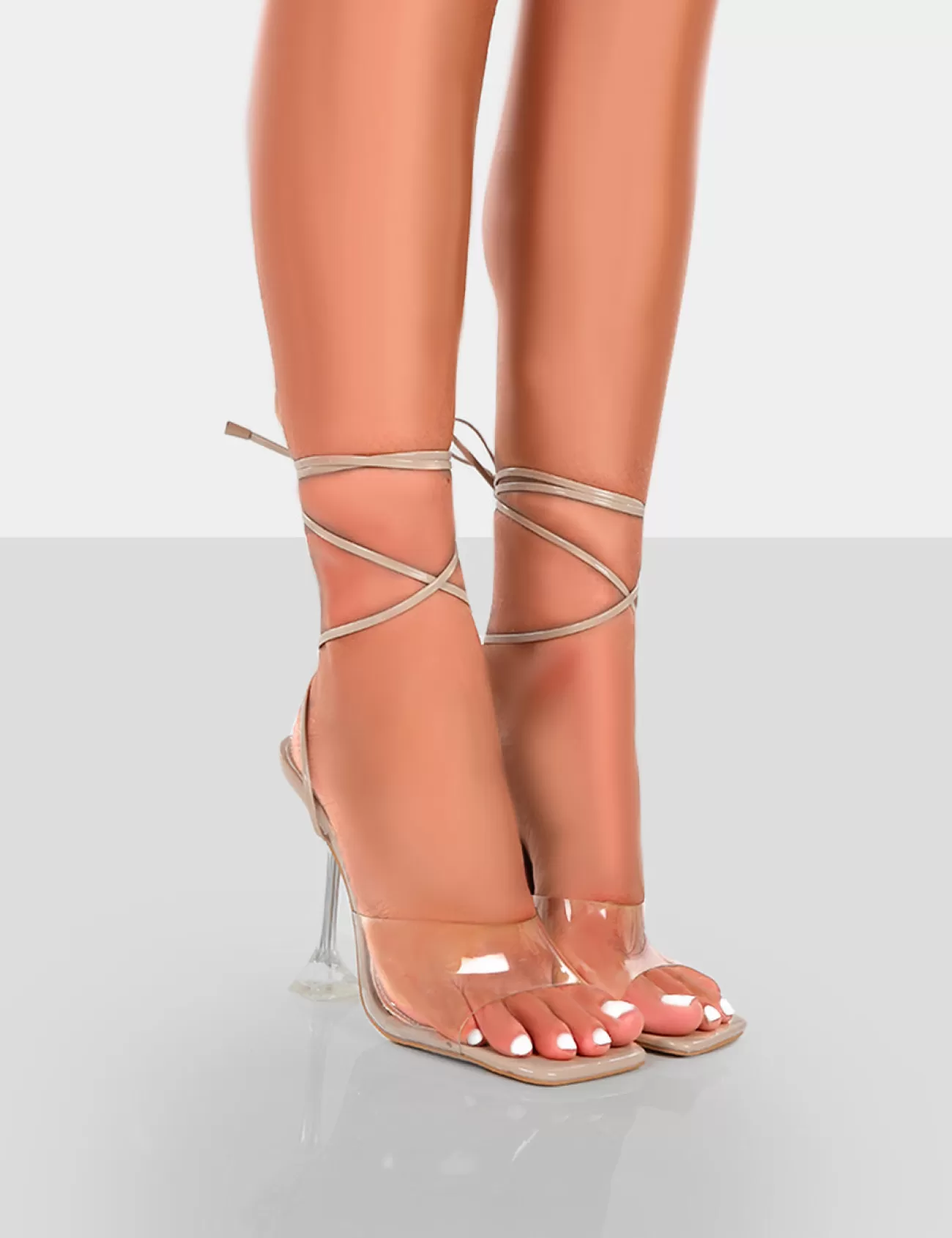 Public Desire Bly Patent Clear Perspex Cake Stand Lace Up Square Toe Heels Nude Shop
