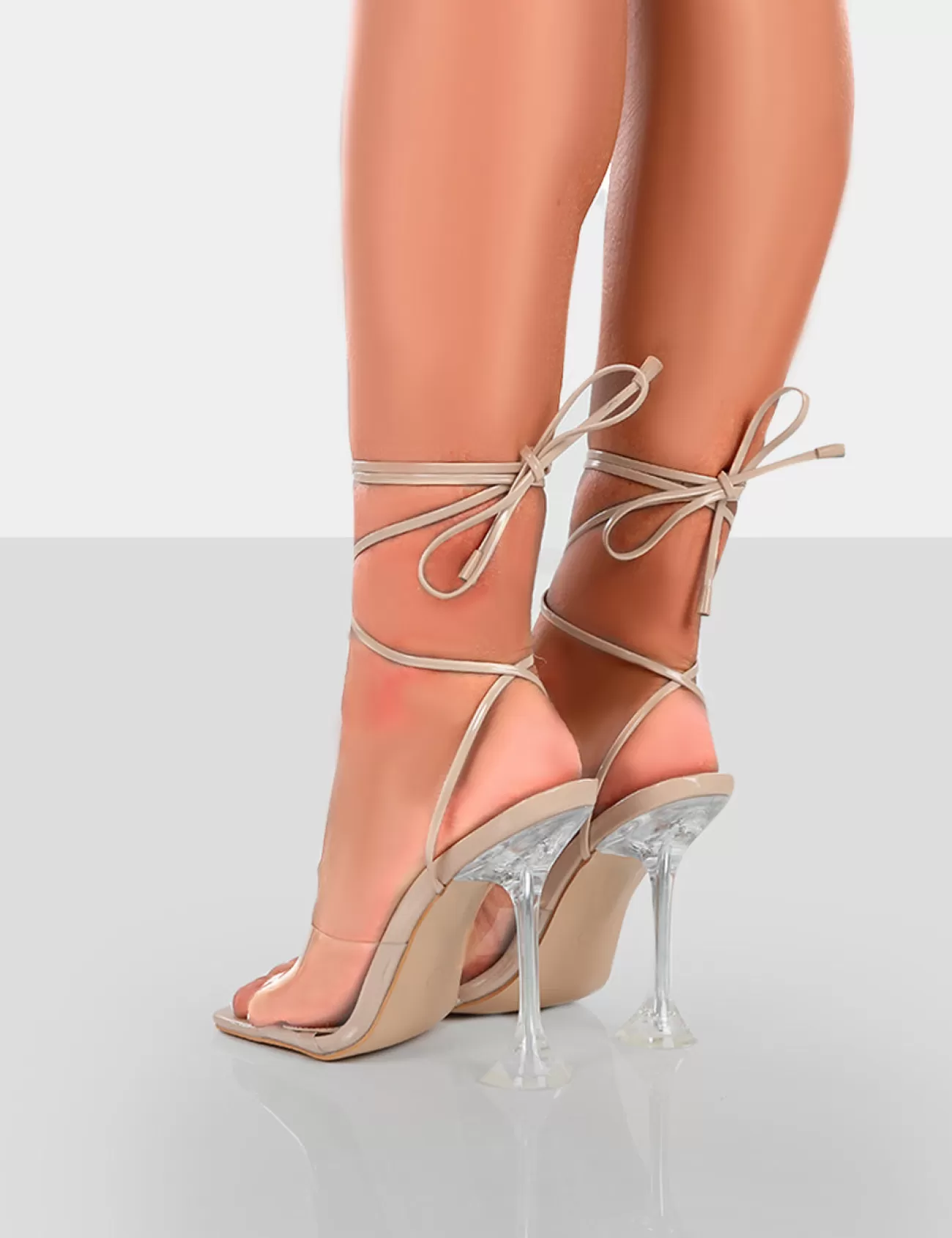 Public Desire Bly Patent Clear Perspex Cake Stand Lace Up Square Toe Heels Nude Shop