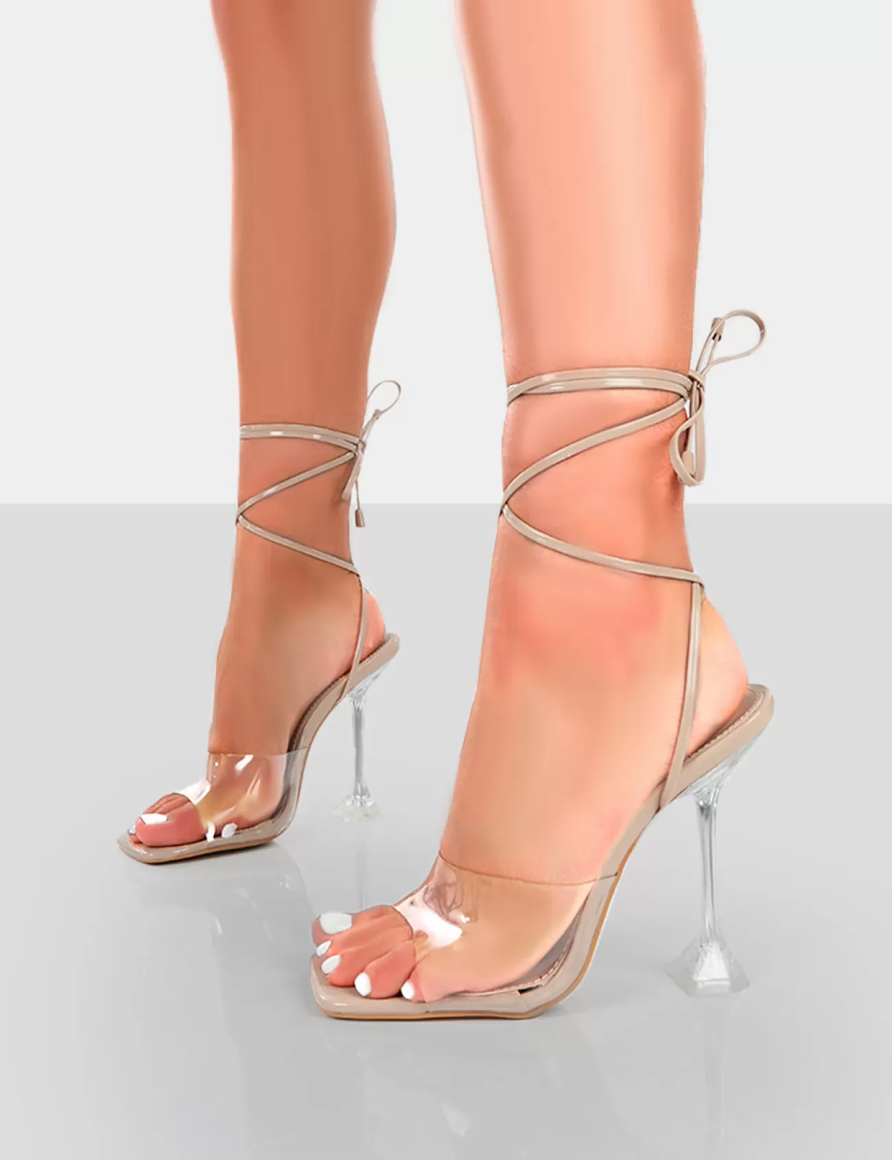Public Desire Bly Patent Clear Perspex Cake Stand Lace Up Square Toe Heels Nude Shop
