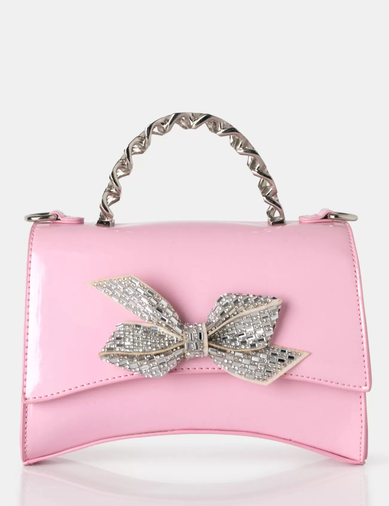 Public Desire Bow Baby Patent Chain Handle Diamante Grab Bag Pink Sale