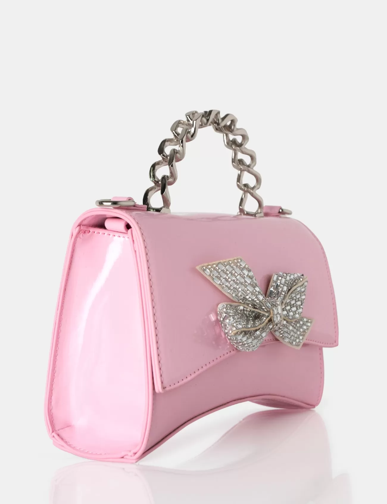 Public Desire Bow Baby Patent Chain Handle Diamante Grab Bag Pink Sale