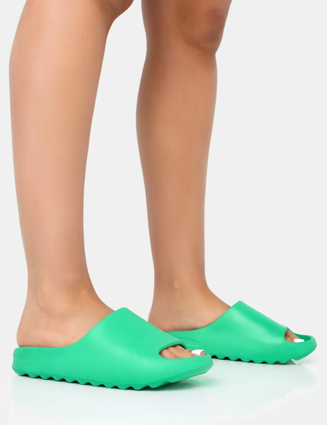 Public Desire Brady Jade Rubber Flat Slider Sandals Green Outlet