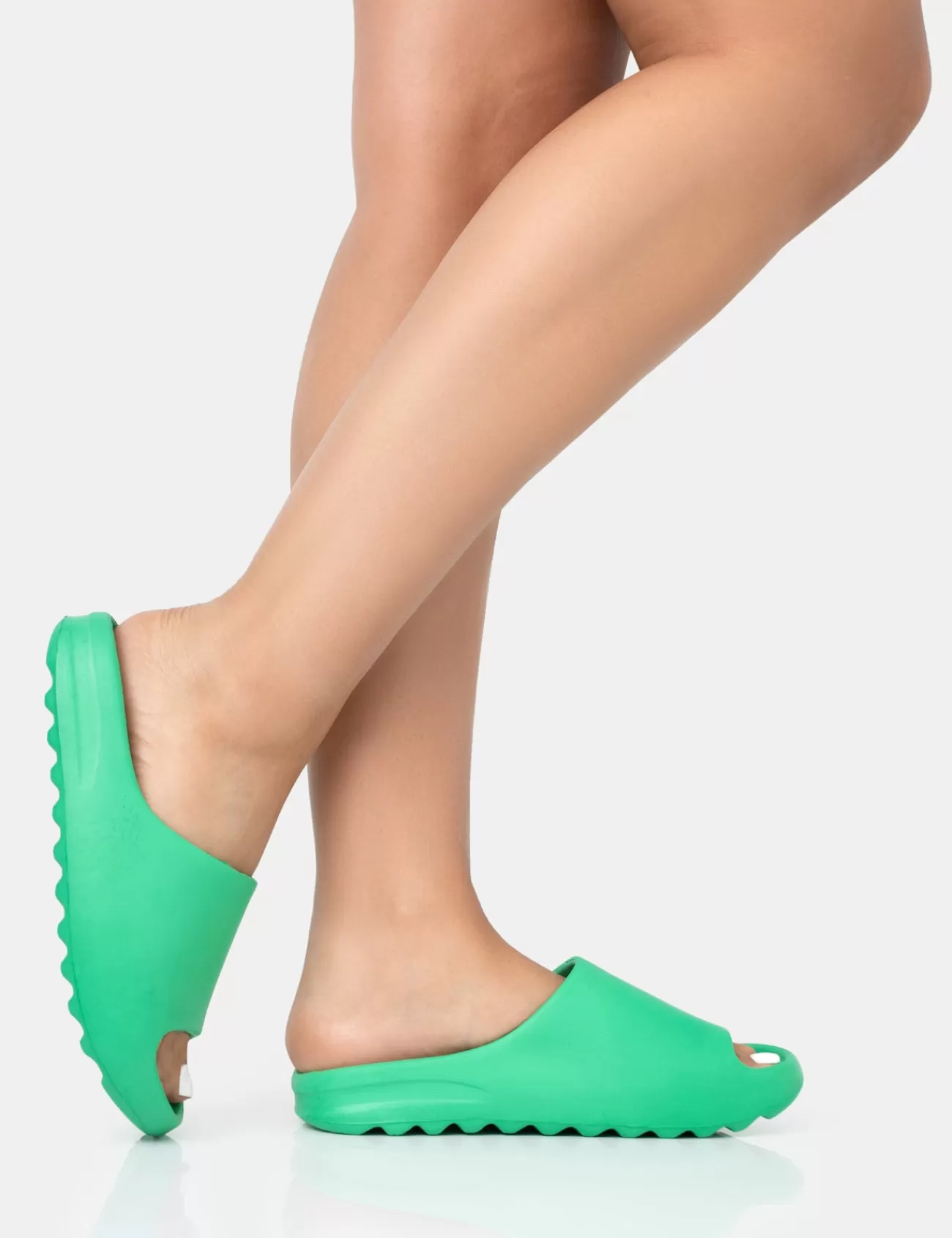 Public Desire Brady Jade Rubber Flat Slider Sandals Green Outlet