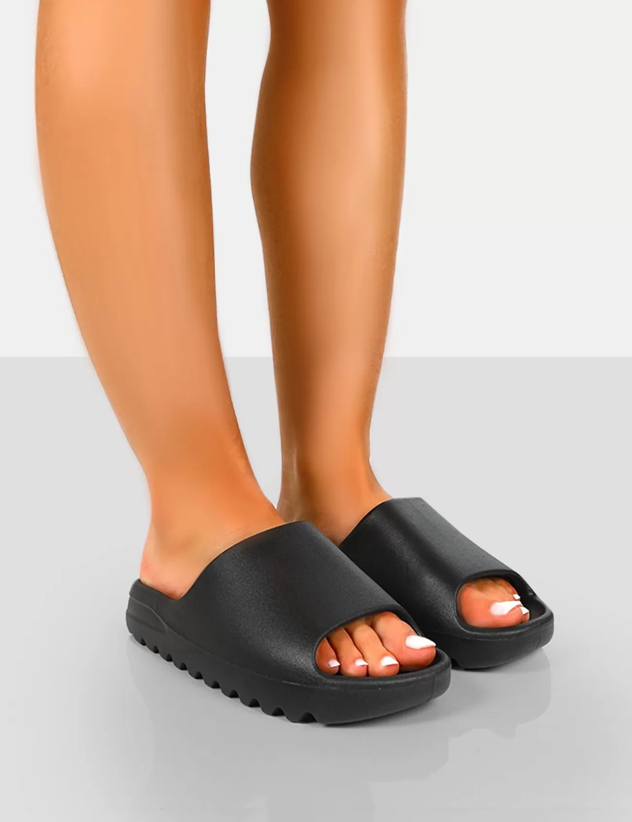 Public Desire Brady Rubber Flat Slider Sandals Black Shop