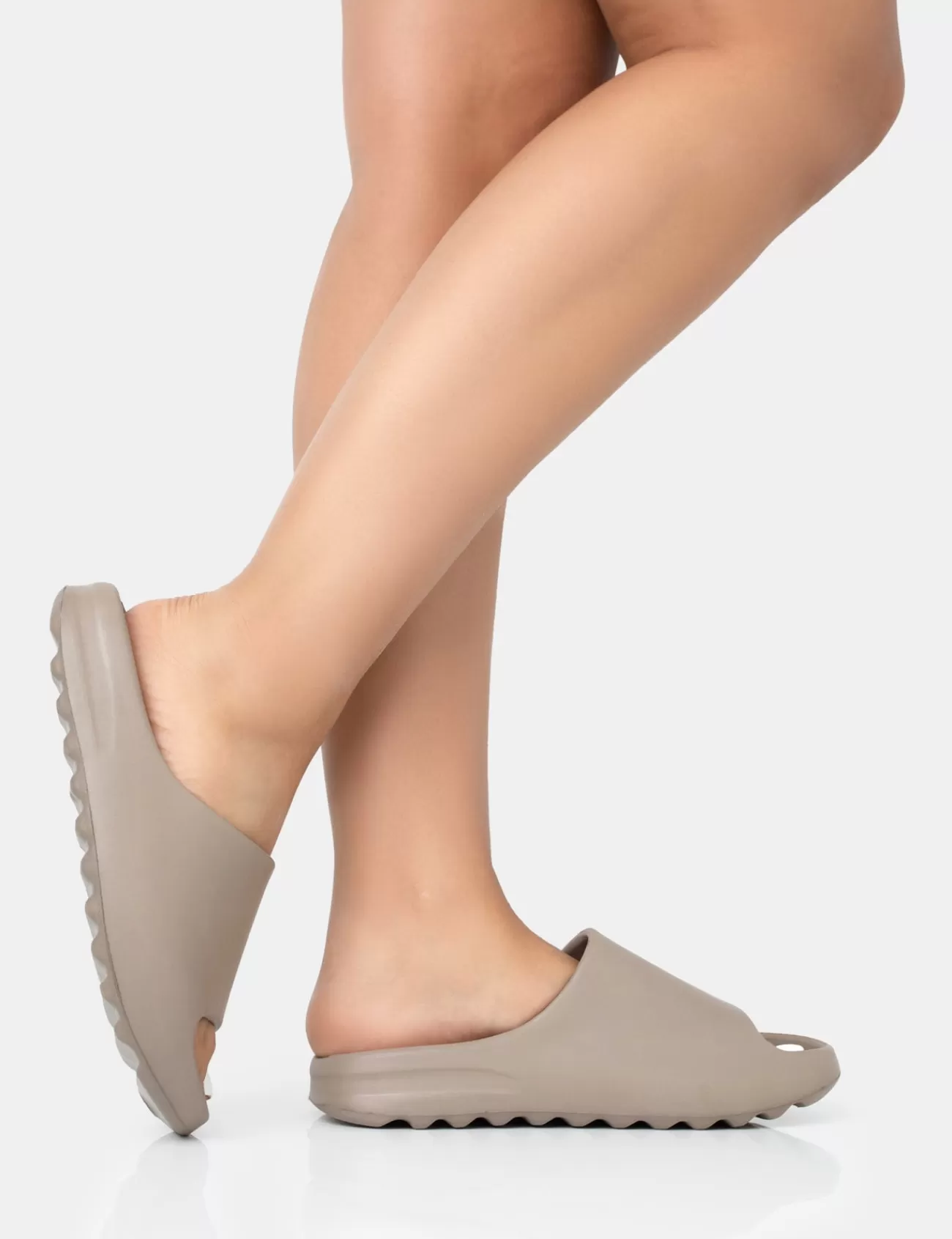 Public Desire Brady Rubber Flat Slider Sandals Elm Cheap