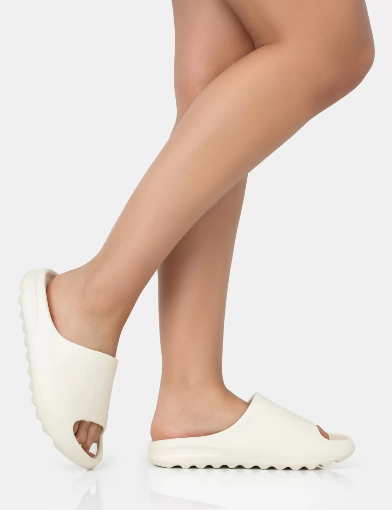 Public Desire Brady Rubber Flat Slider Sandals Cream New