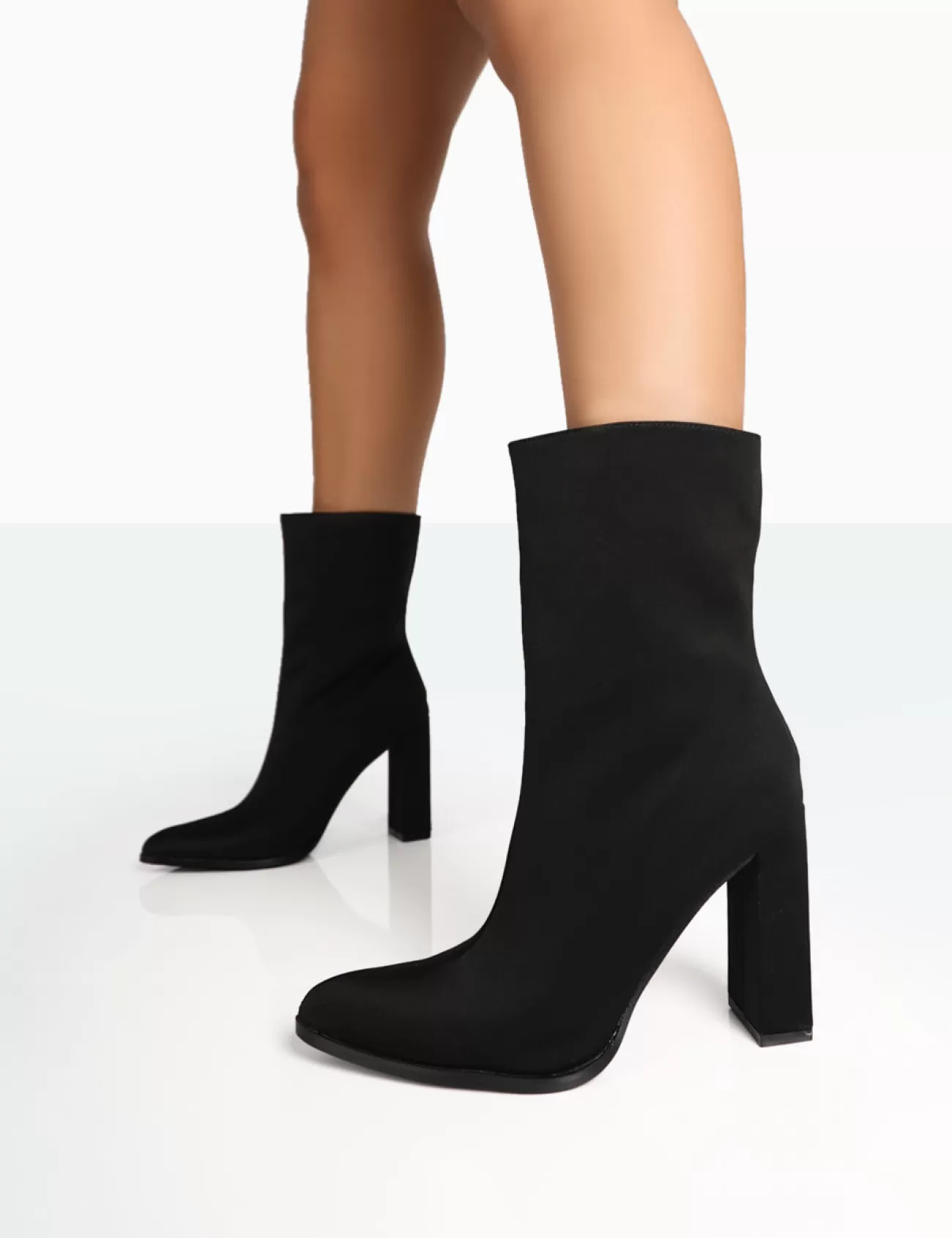 Public Desire Bridget Nylon Pointed Toe Block Heeled Ankle Boots Black Flash Sale