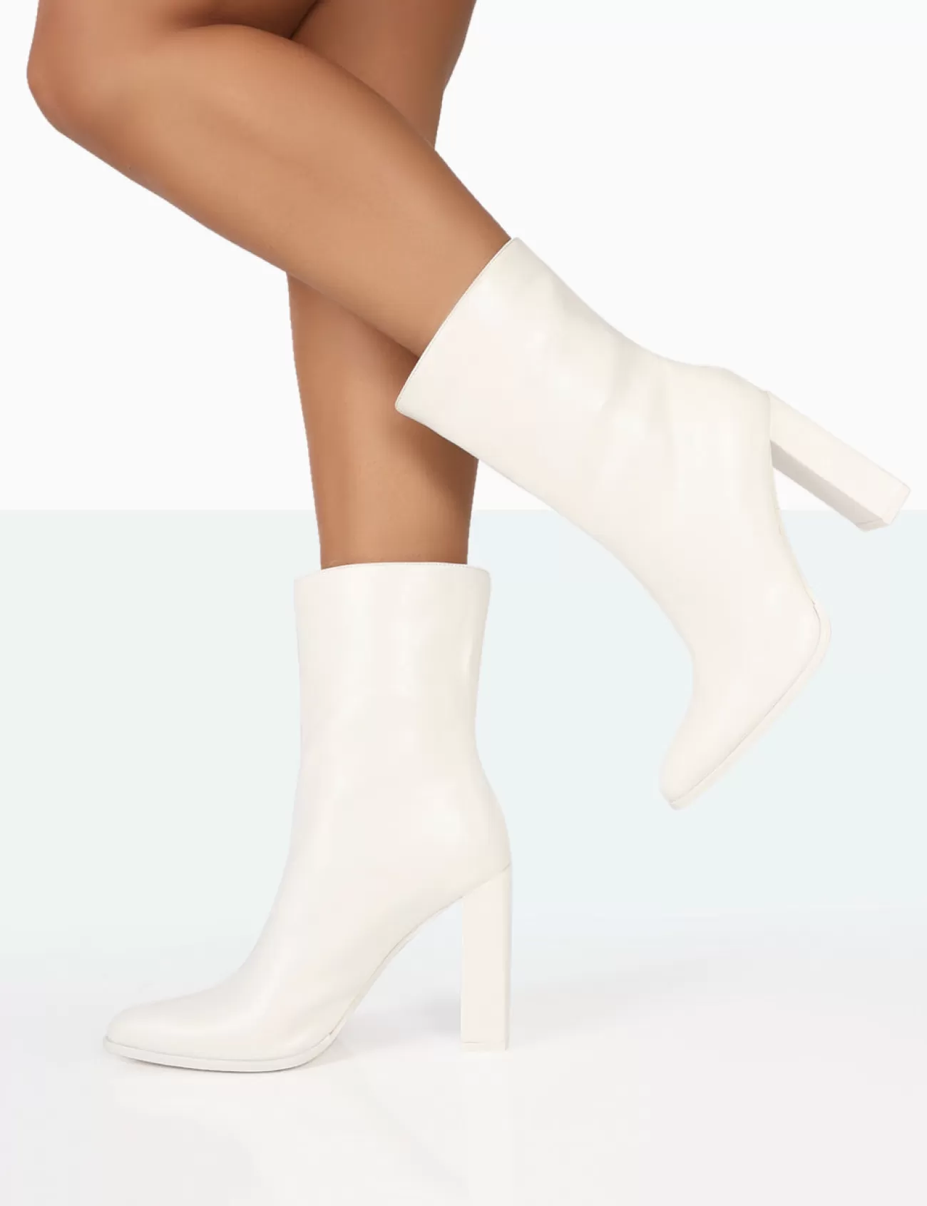 Public Desire Bridget Pu Pointed Toe Block Heeled Ankle Boots White Cheap