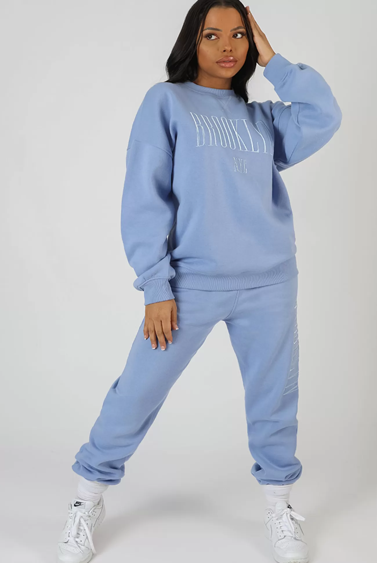 Public Desire Brooklyn Embroidered 90's Joggers Bluebell Shop