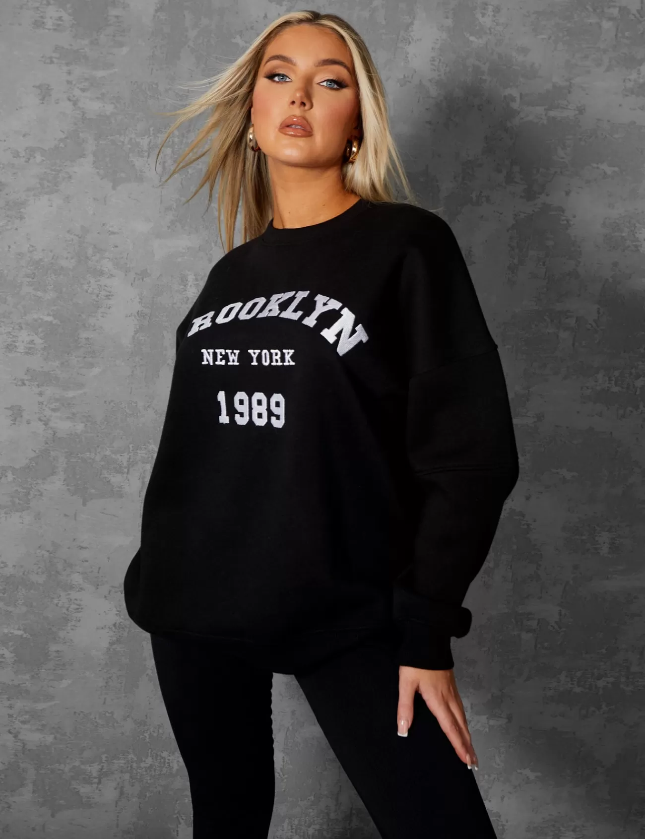 Public Desire Brooklyn Slogan Oversized Sweatshirt Black Best Sale