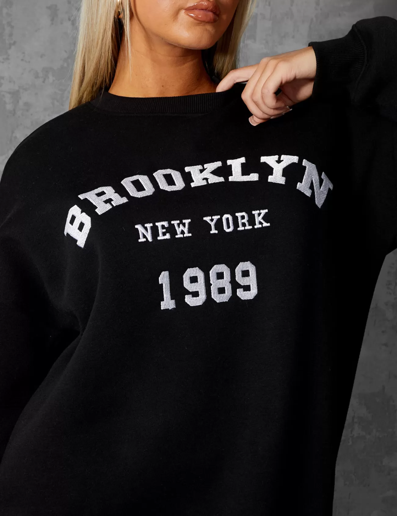 Public Desire Brooklyn Slogan Oversized Sweatshirt Black Best Sale