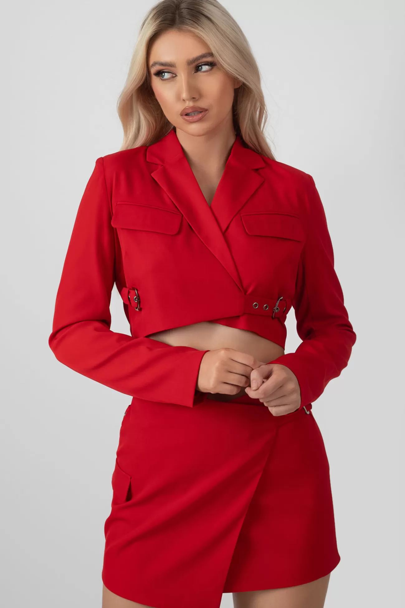 Public Desire Buckle Detail Cropped Blazer Red New