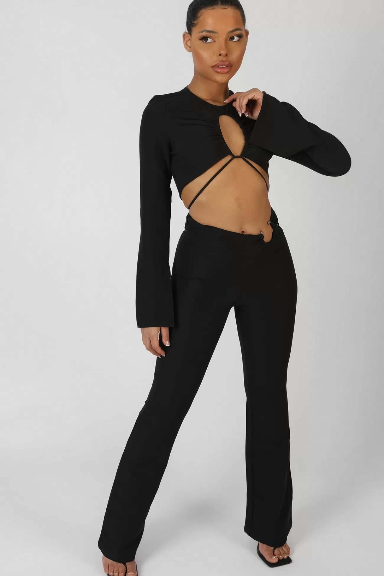 Public Desire Bullring Detail Flare Trousers Black Outlet